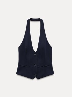 Zara Navy Blue Tailored Halter Vest